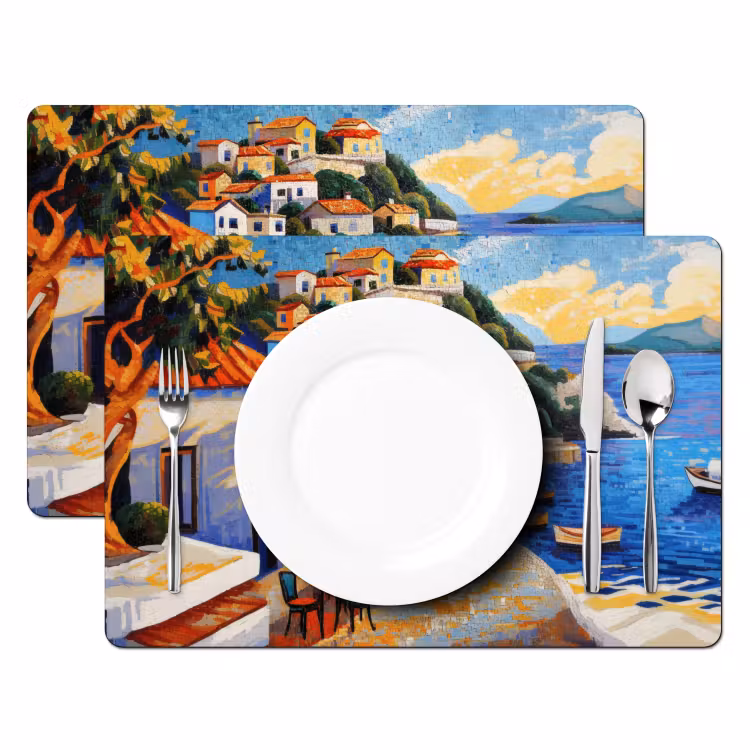 Kustdorp - Huisjes - Mozaïek - Zee Placemat vinyl groot -zzsfeer2_Kitchenyeah-website