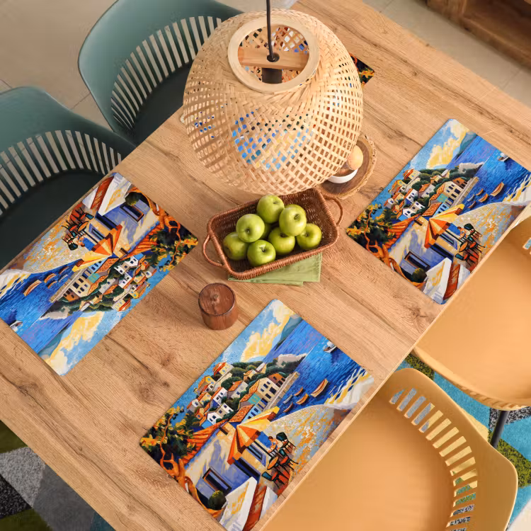 Kustdorp - Huisjes - Mozaïek - Zee Placemat vinyl groot -zzsfeer5_Kitchenyeah-website