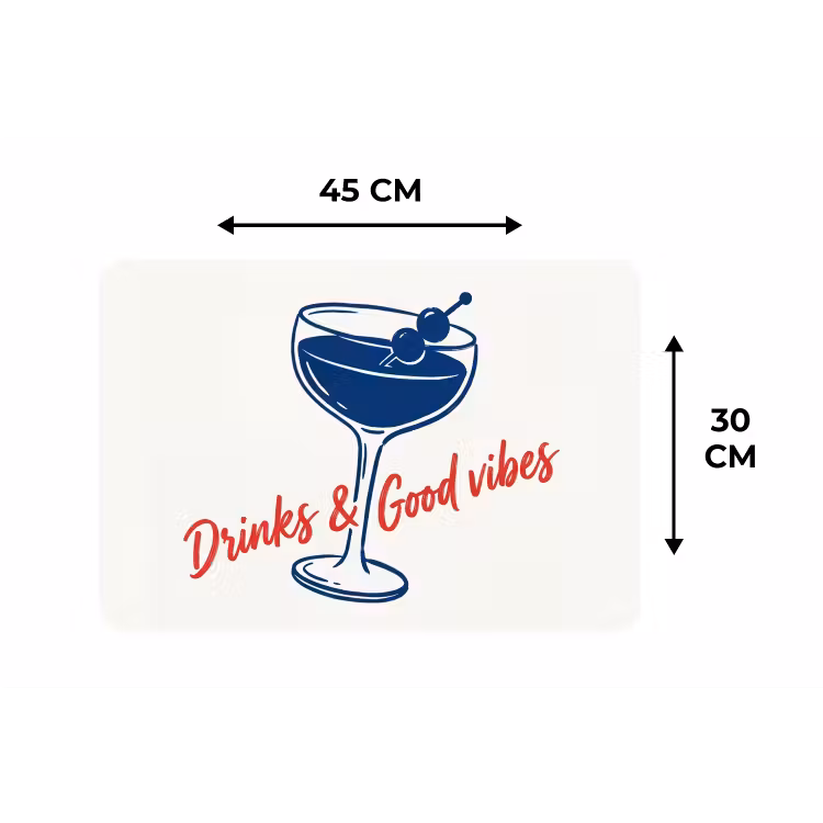 Cocktail - Glas - Illustratie - Blauw - Wit Placemat vinyl groot -specs