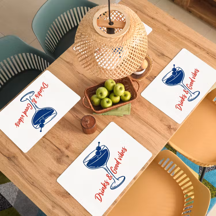 Cocktail - Glas - Illustratie - Blauw - Wit Placemat vinyl groot -zzsfeer5_Kitchenyeah-website