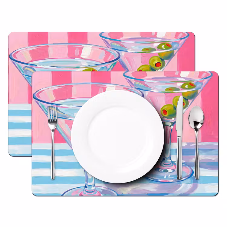 Cocktail - Olijven - Kunst - Modern - Roze Placemat vinyl groot -zzsfeer2_Kitchenyeah-website