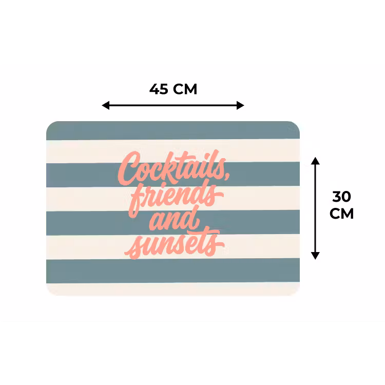 Cocktails - Strepen - Blauw - Koraal Placemat vinyl groot -specs