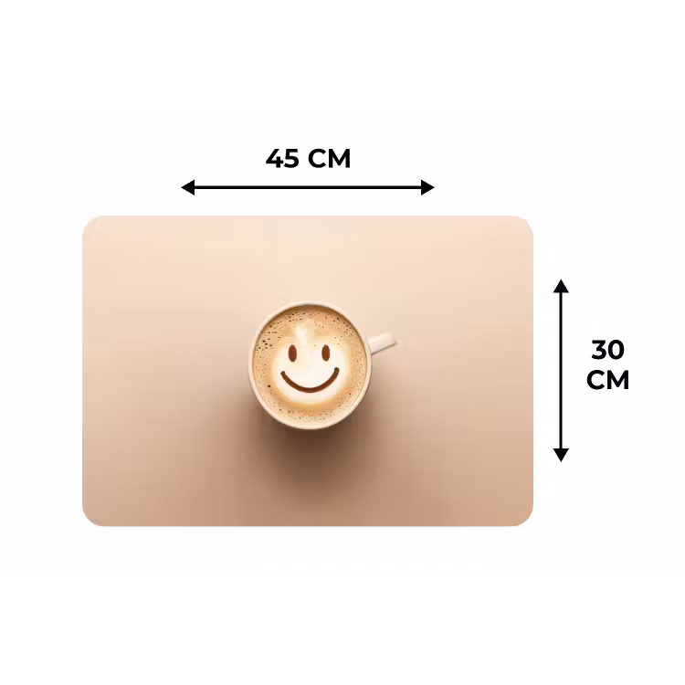 Koffie - Melkschuim - Lach - Beige Placemat vinyl groot -specs