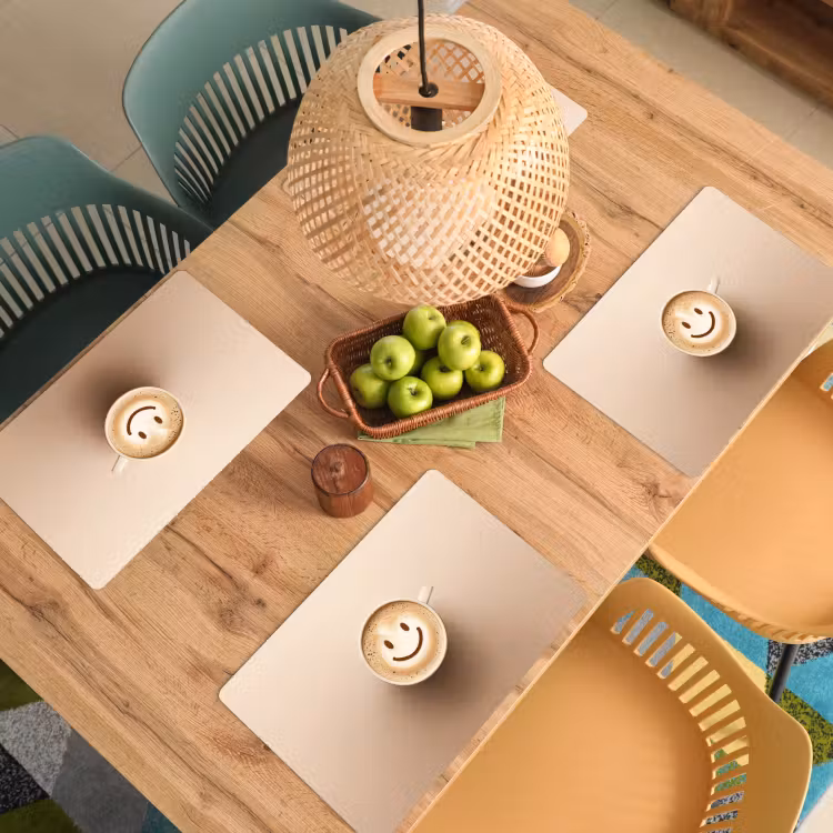 Koffie - Melkschuim - Lach - Beige Placemat vinyl groot -zzsfeer5_Kitchenyeah-website