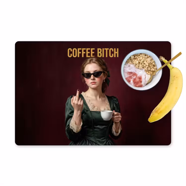 Koffie - Vrouw - Middelvinger Placemat vinyl groot -zzzproduct_Kitchenyeah-website