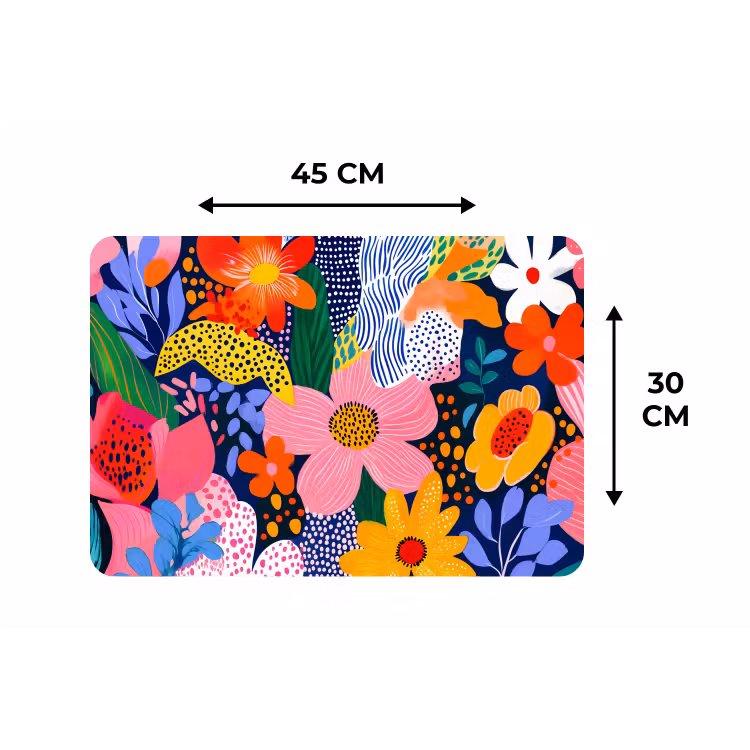 Kleurrijk - Bloemen - Abstract - Stippen Placemat vinyl groot -specs