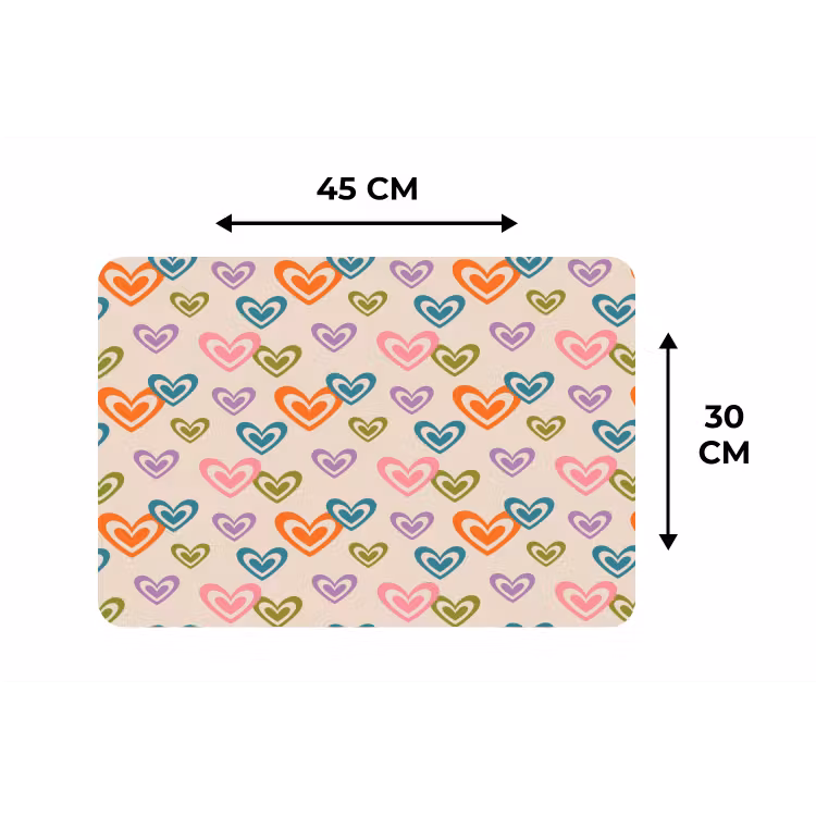 Kleurrijk - Hartjes - Patroon - Beige Placemat vinyl groot 368 -specs