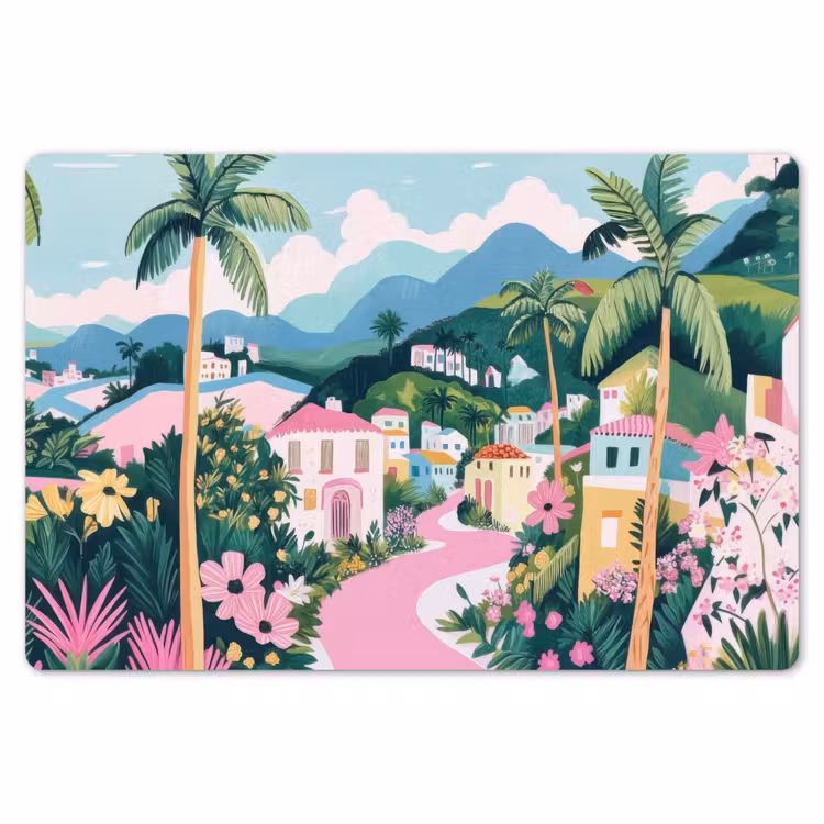 Kleurrijk - Huizen - Heuvels - Roze Placemat vinyl groot -zzsfeer1_Kitchenyeah-website