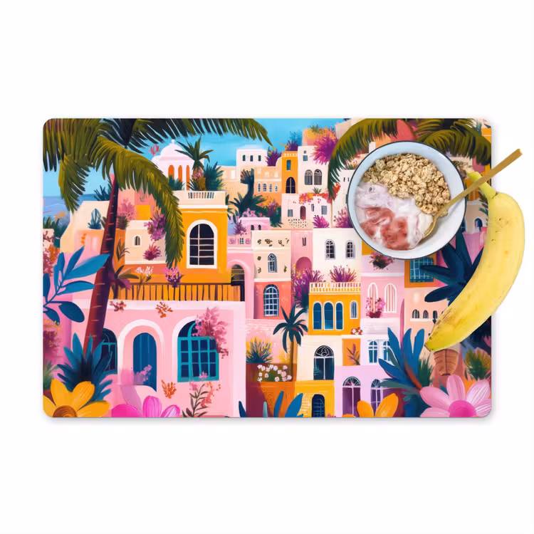 Kleurrijk - Roze - Oranje - Geel - Bloemen Placemat vinyl groot -zzzproduct_Kitchenyeah-website