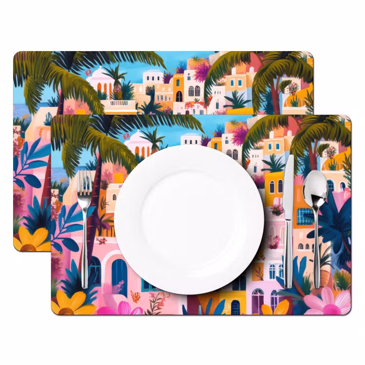 Kleurrijk - Roze - Oranje - Geel - Bloemen Placemat vinyl groot -zzsfeer2_Kitchenyeah-website