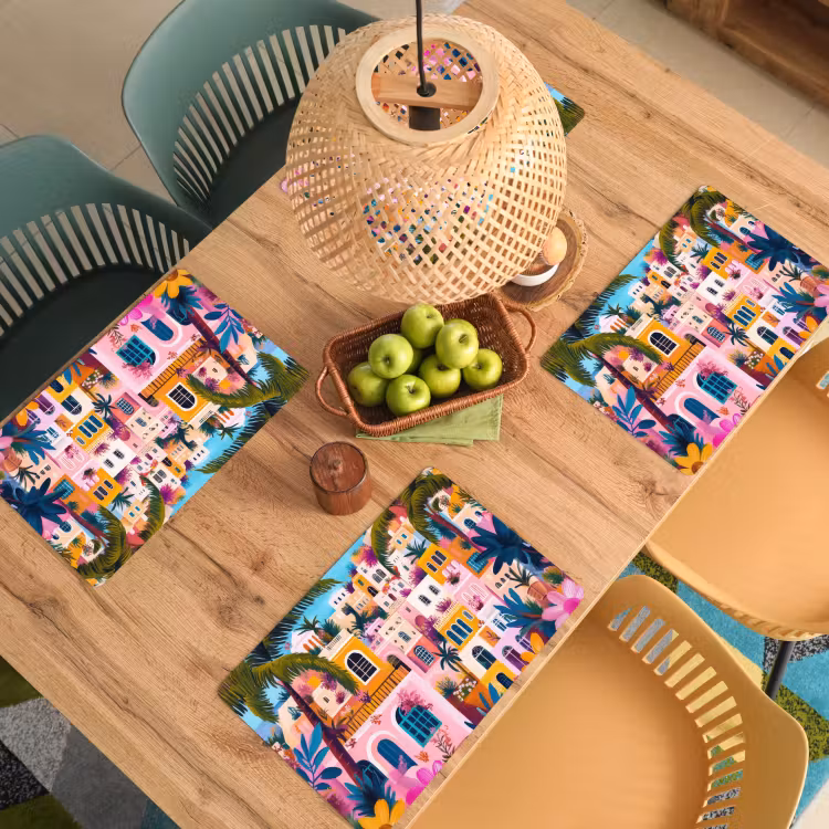 Kleurrijk - Roze - Oranje - Geel - Bloemen Placemat vinyl groot -zzsfeer5_Kitchenyeah-website