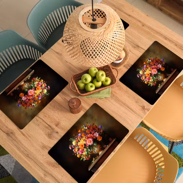 Kleuren - Boeket - Vaas - Hout Placemat vinyl groot -zzsfeer5_Kitchenyeah-website