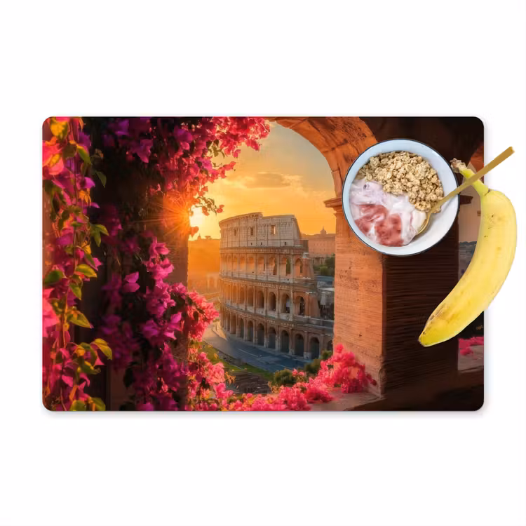 Colosseum - Rome - Roze Bloemen Placemat vinyl groot -zzzproduct_Kitchenyeah-website
