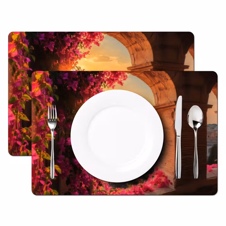 Colosseum - Rome - Roze Bloemen Placemat vinyl groot -zzsfeer2_Kitchenyeah-website