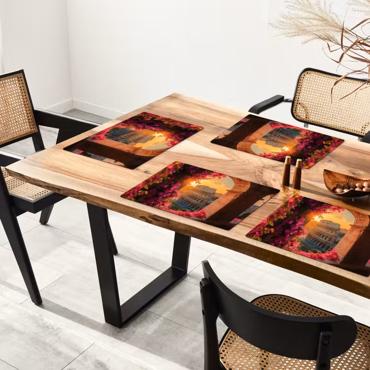 Colosseum - Rome - Roze Bloemen Placemat vinyl groot -zzsfeer4_Kitchenyeah-website