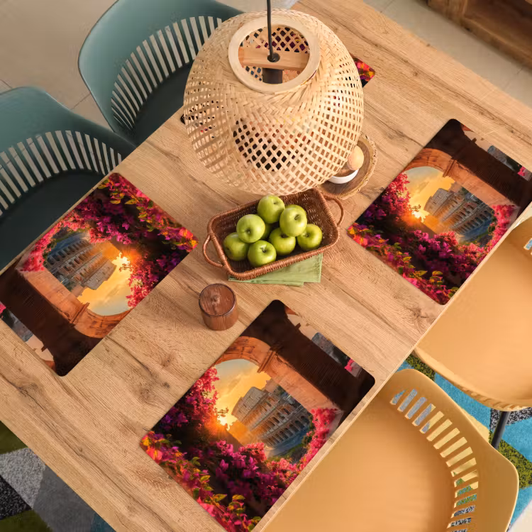 Colosseum - Rome - Roze Bloemen Placemat vinyl groot -zzsfeer5_Kitchenyeah-website