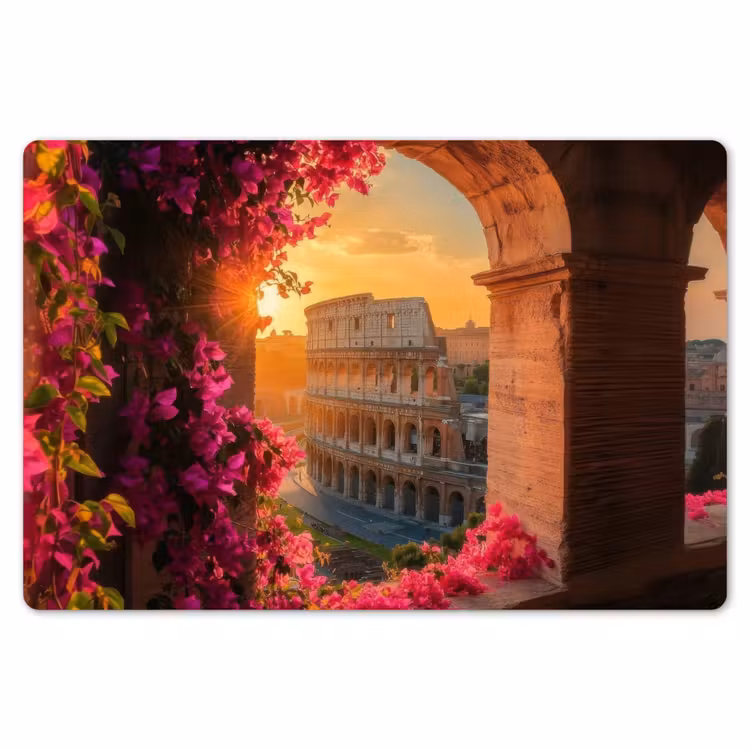 Colosseum - Rome - Roze Bloemen Placemat vinyl groot -zzsfeer1_Kitchenyeah-website