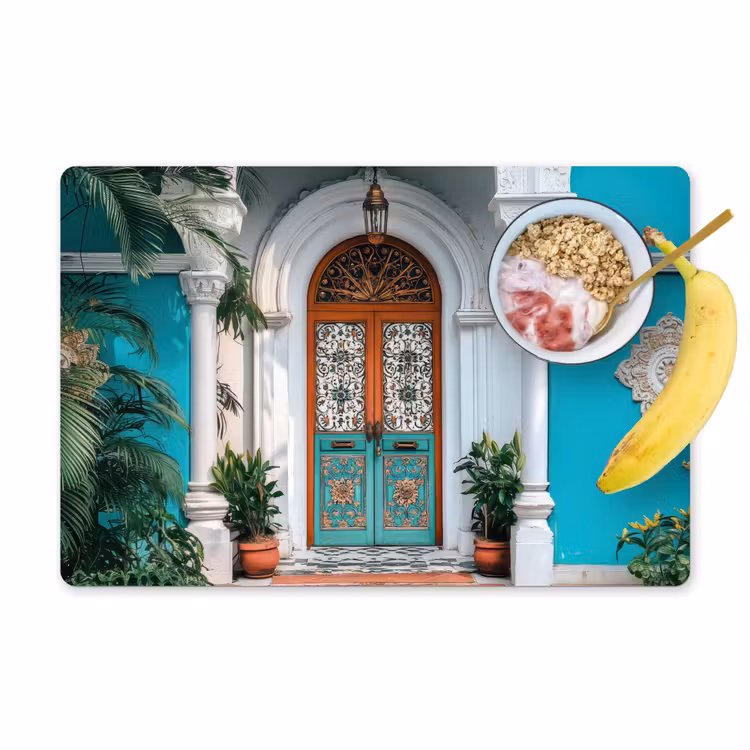 Zuilen - Sierlijke - Deur - Blauw Placemat vinyl groot -zzzproduct_Kitchenyeah-website