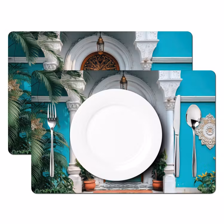Zuilen - Sierlijke - Deur - Blauw Placemat vinyl groot -zzsfeer2_Kitchenyeah-website