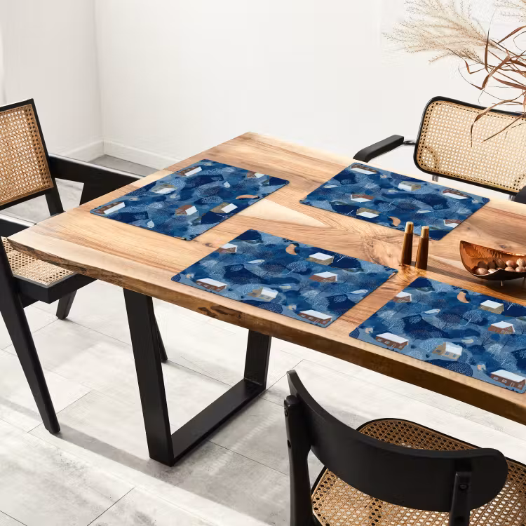 Huisjes - Vogels - Sneeuw - Winter - Blauw Placemat vinyl groot 368 -zzsfeer4_Kitchenyeah-website