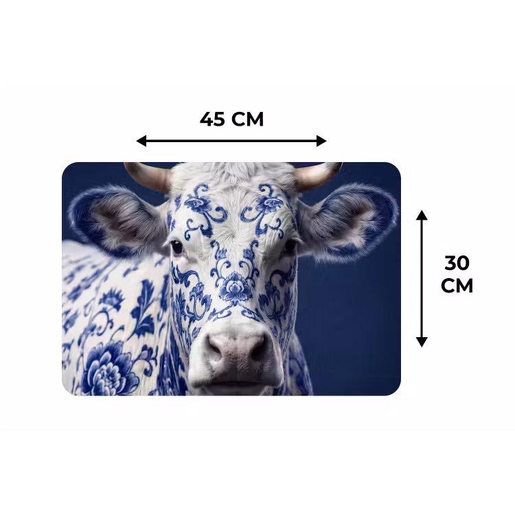 Koe - Delfts - Blauw - Artistiek Placemat vinyl groot -specs