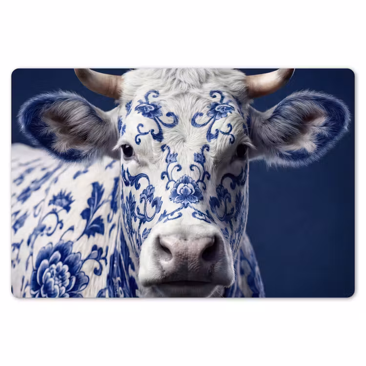 Koe - Delfts - Blauw - Artistiek Placemat vinyl groot -zzsfeer1_Kitchenyeah-website