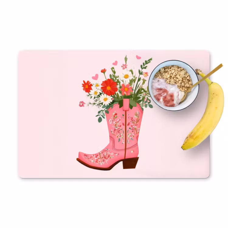 Cowboylaarzen - Roze - Boeket - Bloemen Placemat vinyl groot -zzzproduct_Kitchenyeah-website