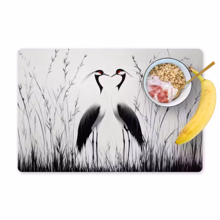 Kraanvogels - Gras - Hartvorm - Zwart Placemat vinyl groot -zzzproduct_Kitchenyeah-website