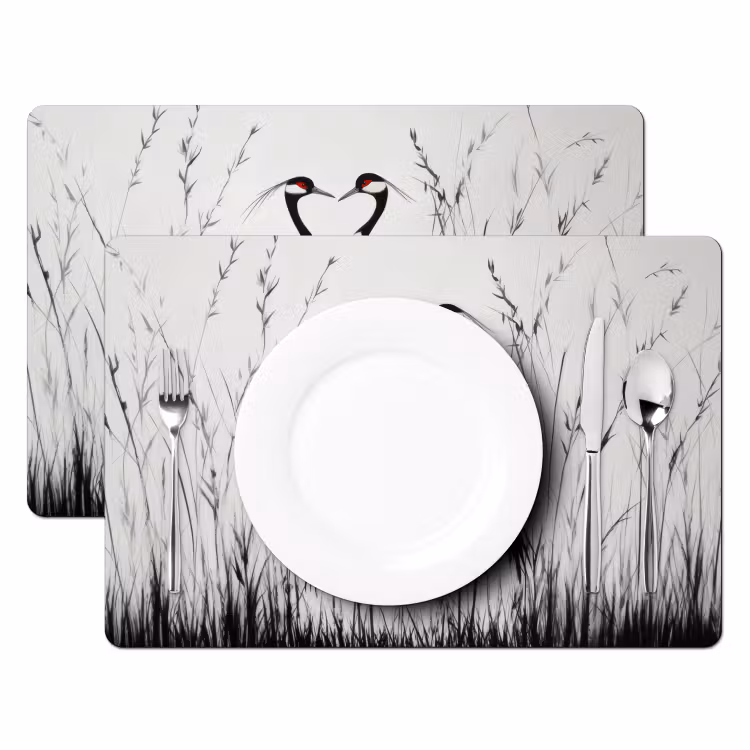 Kraanvogels - Gras - Hartvorm - Zwart Placemat vinyl groot -zzsfeer2_Kitchenyeah-website