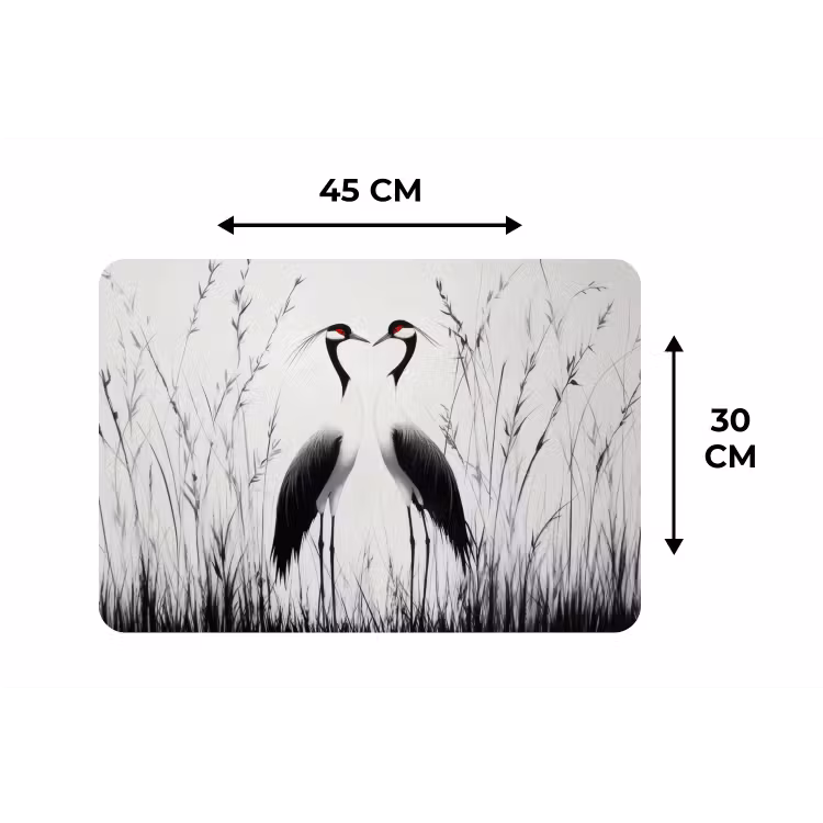 Kraanvogels - Gras - Hartvorm - Zwart Placemat vinyl groot -specs