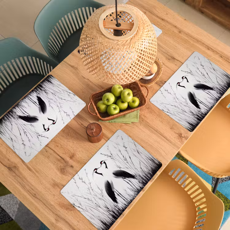 Kraanvogels - Gras - Hartvorm - Zwart Placemat vinyl groot -zzsfeer5_Kitchenyeah-website