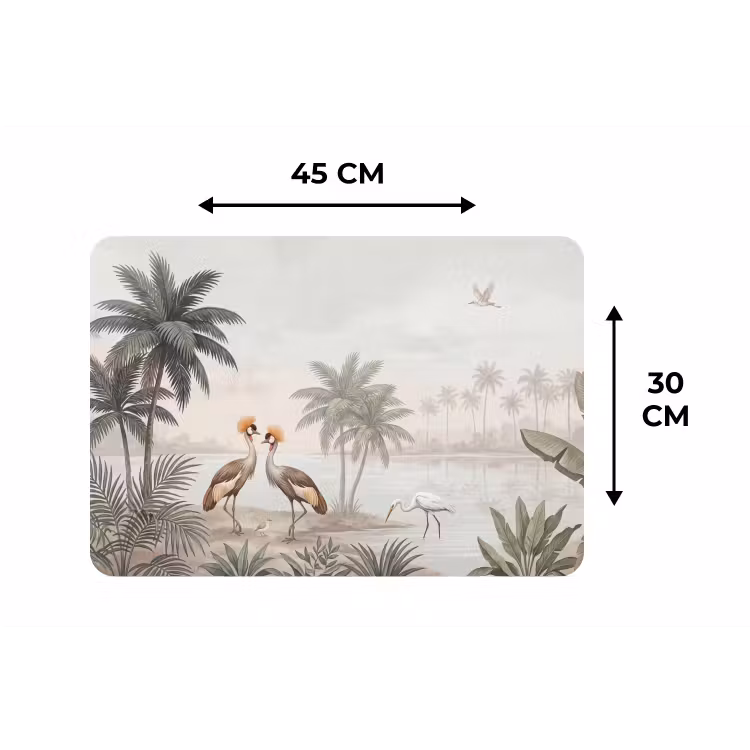 Kraanvogels - Palmbomen - Tropisch Placemat vinyl groot -specs