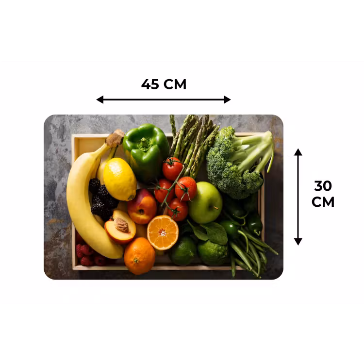 Krat - Fruit - Regenboog Placemat vinyl groot -specs