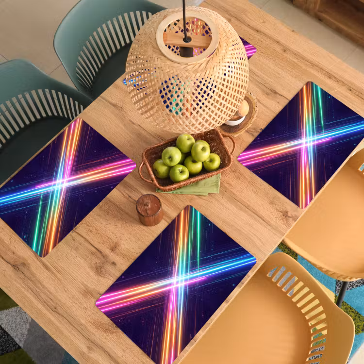 Kruisen - Lasterstralen - Neon Placemat vinyl groot -zzsfeer5_Kitchenyeah-website