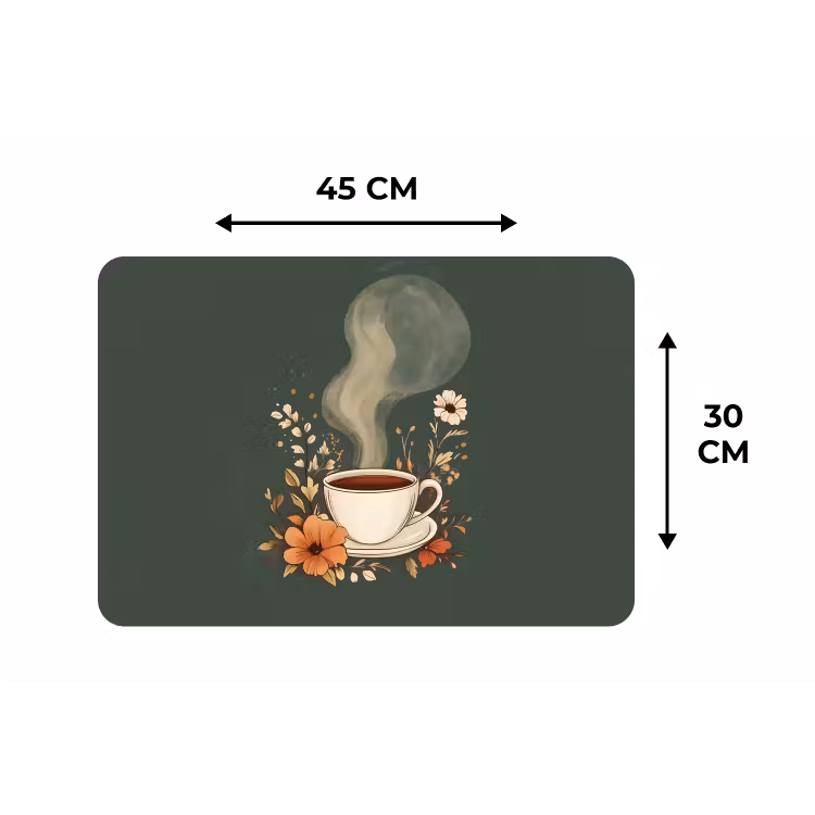 Kop - Bloemen - Groen - Koffie Placemat vinyl groot -specs