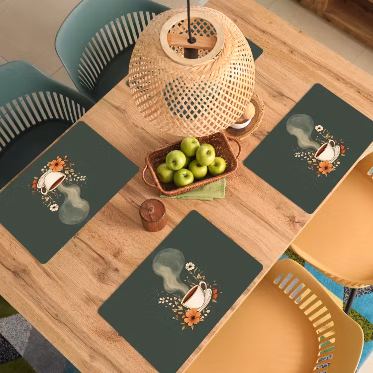 Kop - Bloemen - Groen - Koffie Placemat vinyl groot -zzsfeer5_Kitchenyeah-website
