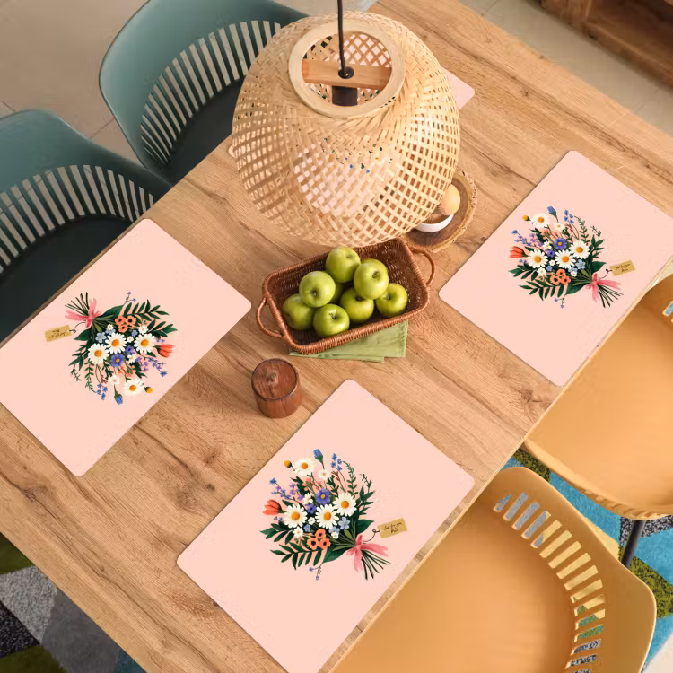 Margrieten - Boeket - Strikje - Roze Placemat vinyl groot -zzsfeer5_Kitchenyeah-website