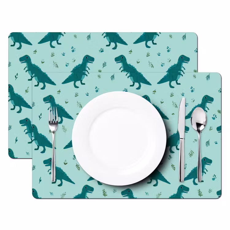 Donkergroen - Dinosaurussen - Afdrukken - Bladeren Placemat vinyl groot -zzsfeer2_Kitchenyeah-website
