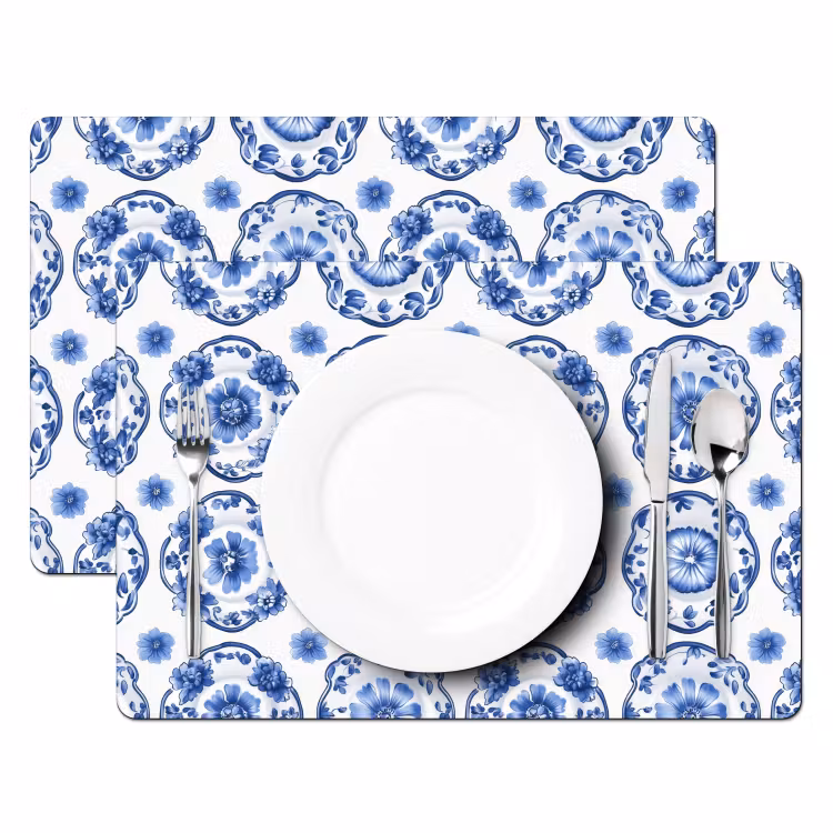 Sierborden - Bloemen - Blauw Placemat vinyl groot 368 -zzsfeer2_Kitchenyeah-website