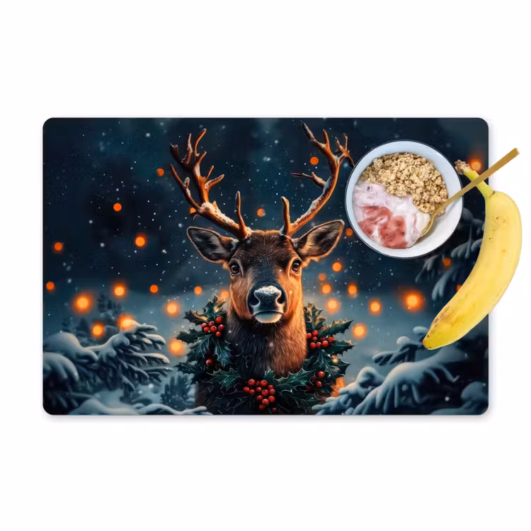 Hert - Kerst - Winter - Sneeuw - Kerstkrans Placemat vinyl groot -zzzproduct_Kitchenyeah-website