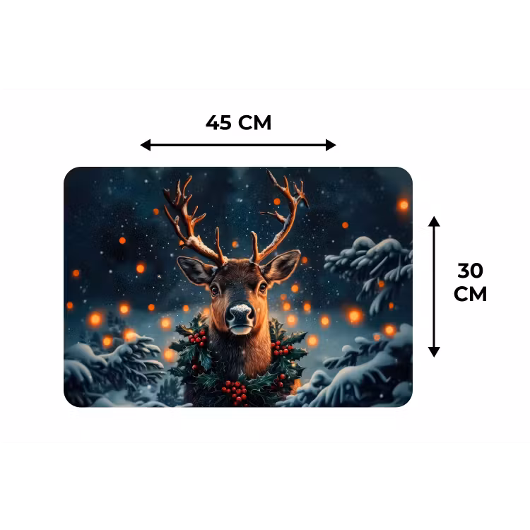 Hert - Kerst - Winter - Sneeuw - Kerstkrans Placemat vinyl groot -specs