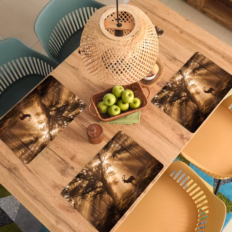 Hert - Bos - Mistig - Natuur - Goud Placemat vinyl groot -zzsfeer5_Kitchenyeah-website