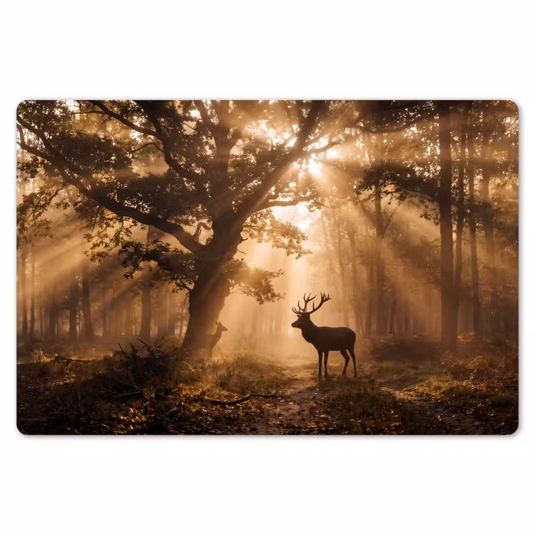 Hert - Bos - Mistig - Natuur - Goud Placemat vinyl groot -zzsfeer1_Kitchenyeah-website