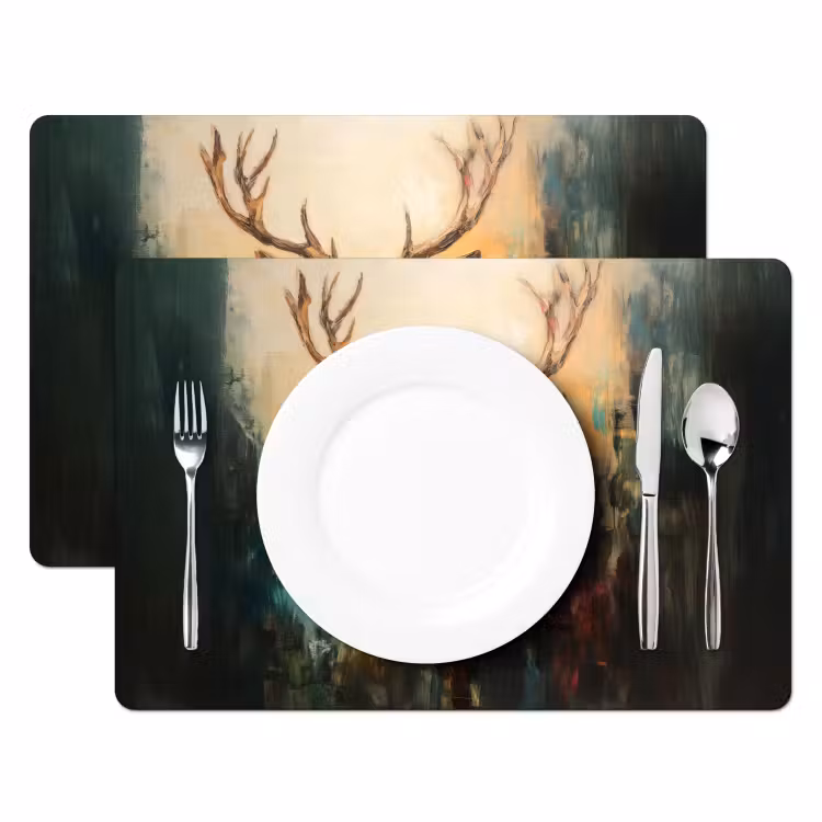 Hert - Geverfd - Gewei - Bruin Placemat vinyl groot -zzsfeer2_Kitchenyeah-website
