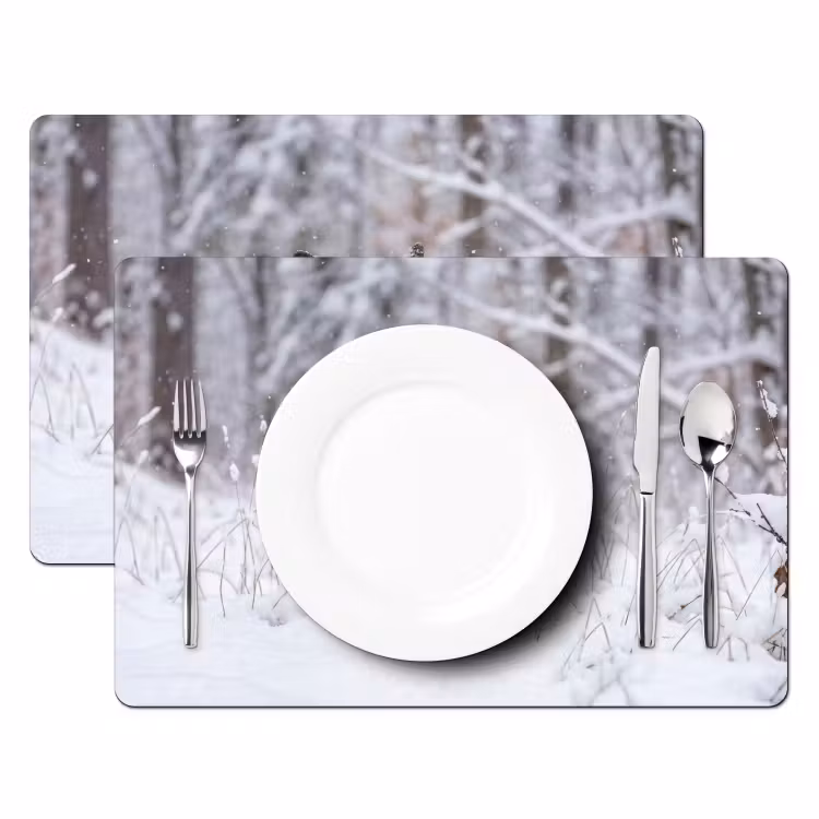 Hert - Sneeuw - Bos - Dieren - Vertederend Placemat vinyl groot -zzsfeer2_Kitchenyeah-website