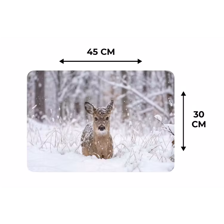 Hert - Sneeuw - Bos - Dieren - Vertederend Placemat vinyl groot -specs