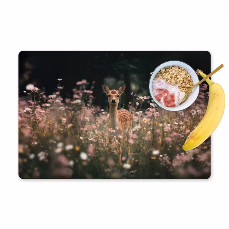Hert - Wilde bloemen - Bos Placemat vinyl groot -zzzproduct_Kitchenyeah-website