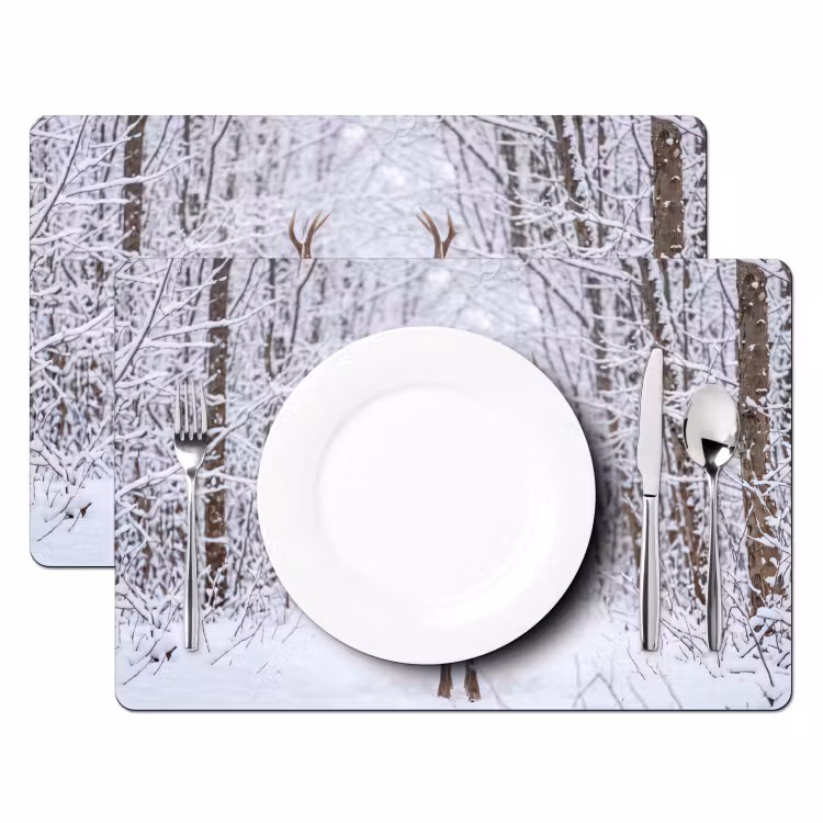 Hert - Winter - Bos - Natuur - Wit Placemat vinyl groot -zzsfeer2_Kitchenyeah-website