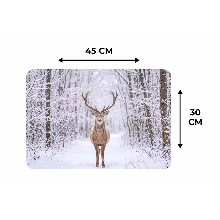 Hert - Winter - Bos - Natuur - Wit Placemat vinyl groot -specs