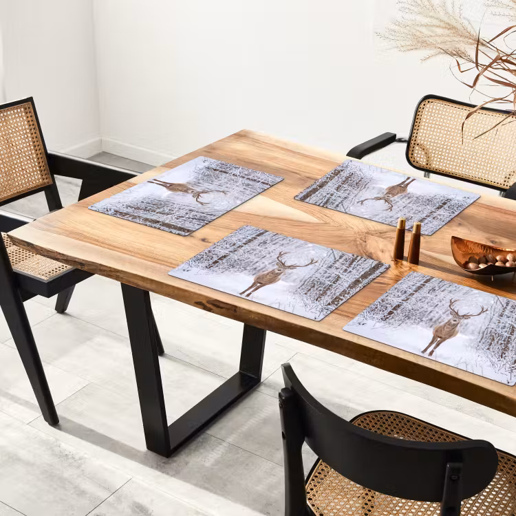 Hert - Winter - Bos - Natuur - Wit Placemat vinyl groot -zzsfeer4_Kitchenyeah-website